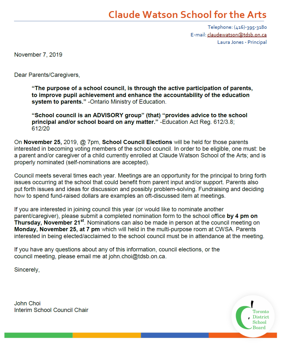 School Council Letter